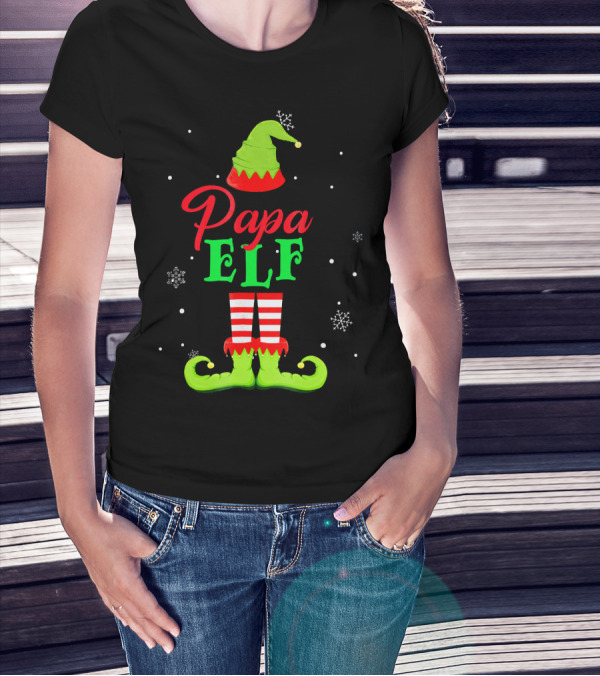Papa Elf Snowflakes Holiday T-Shirt