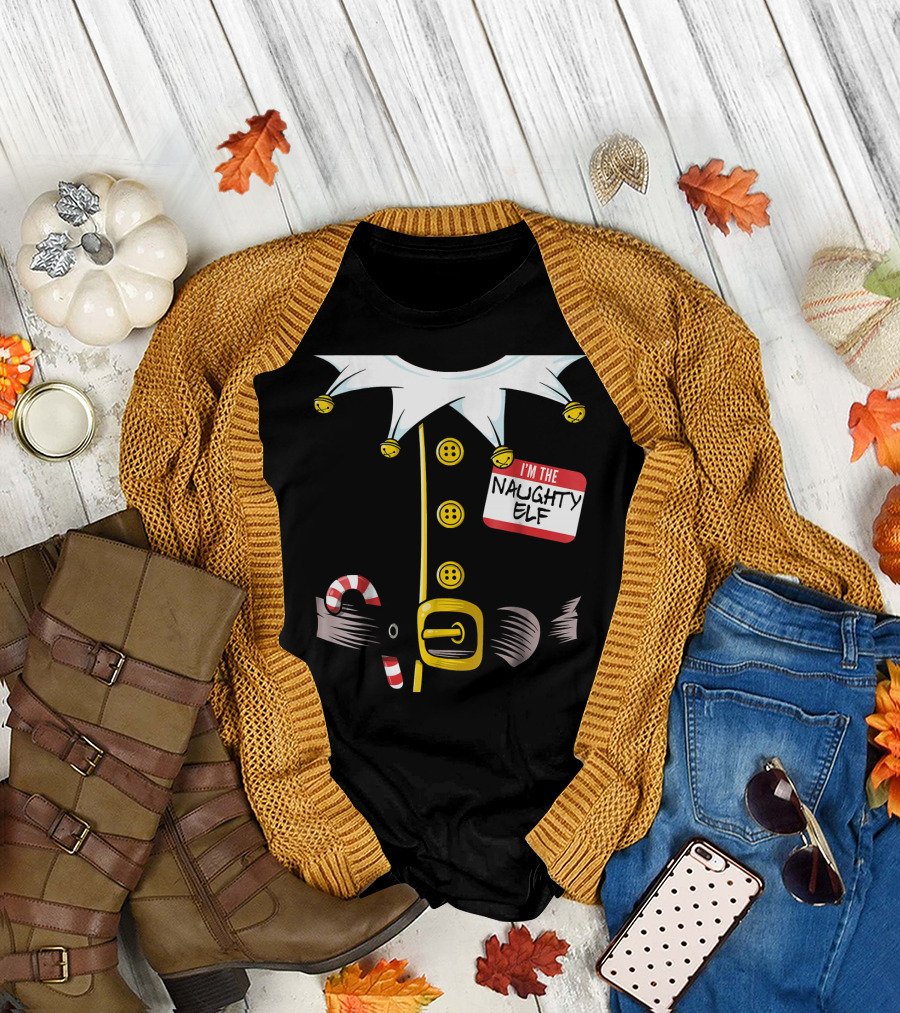 I'm The Naughty Elf with Candy Cane and Bell Collar T-Shirt