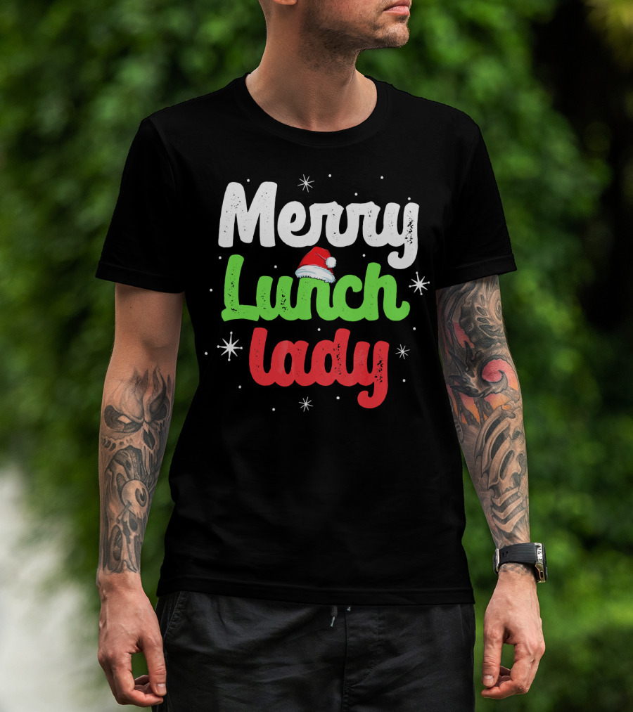Merry Lunch Lady Christmas Santa Hat T-Shirt