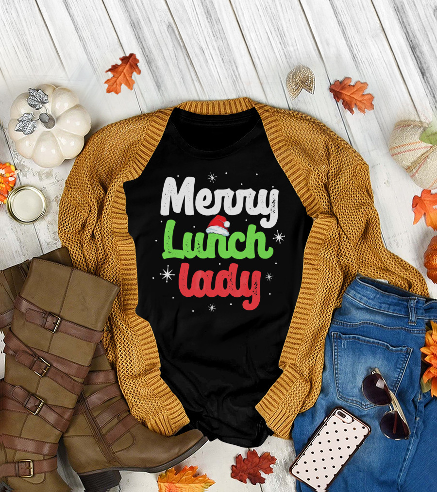 Merry Lunch Lady Christmas Santa Hat T-Shirt