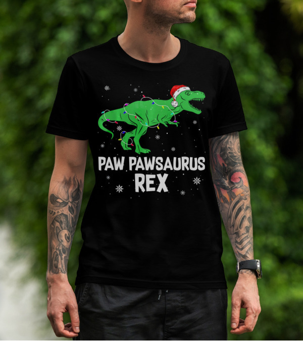 Paw Paw Saurus Rex Santa Hat Christmas Lights T-Shirt