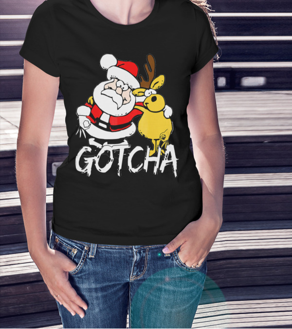 Santa Claus Gotcha Finger Circle Game With Reindeer T-Shirt