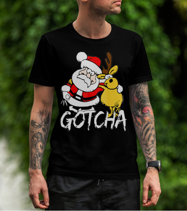 Santa Claus Gotcha Finger Circle Game With Reindeer T-Shirt
