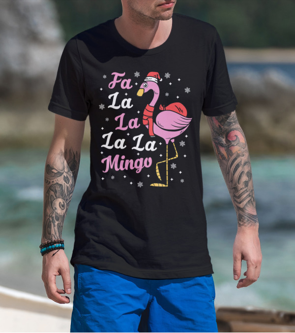 Fa La La La La Mingo Santa Flamingo Holiday Snowflakes T-Shirt