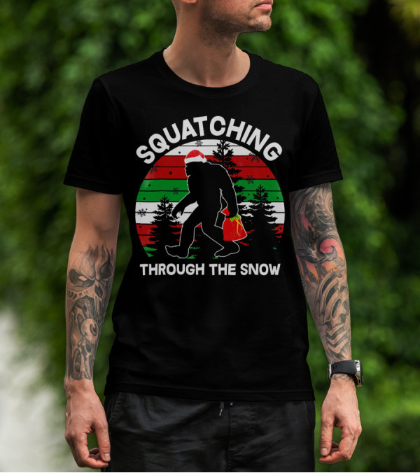 Squatching Through The Snow Santa Bigfoot T-Shirt