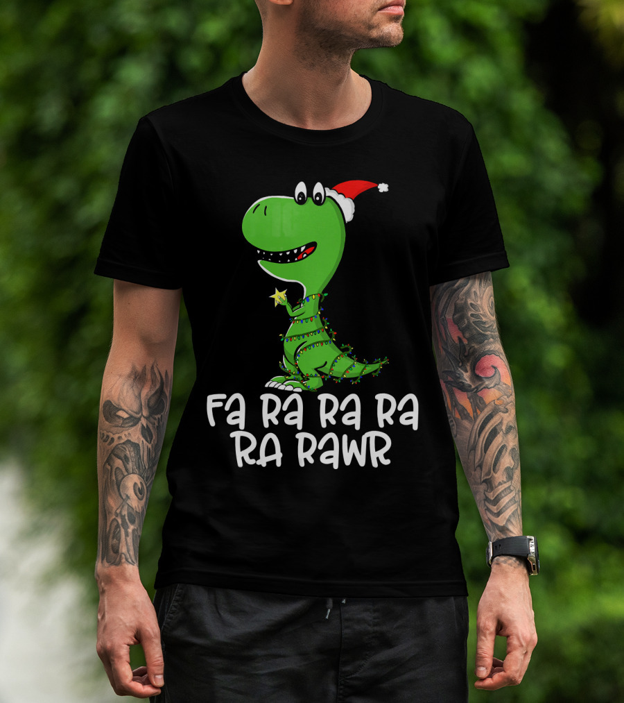 Fa Ra Ra Ra Rawr Dinosaur Christmas Lights Santa Hat T-Shirt