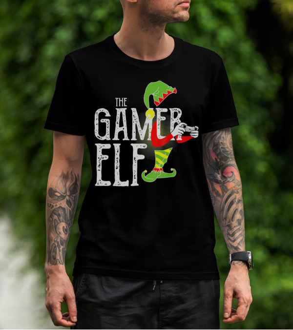 The Gamer Elf With Controller And Festive T-Shirt
