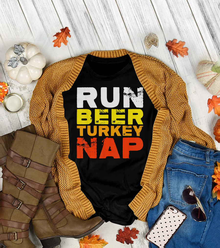 Run Beer Turkey Nap Christmas Din Festive Humor T-Shirt