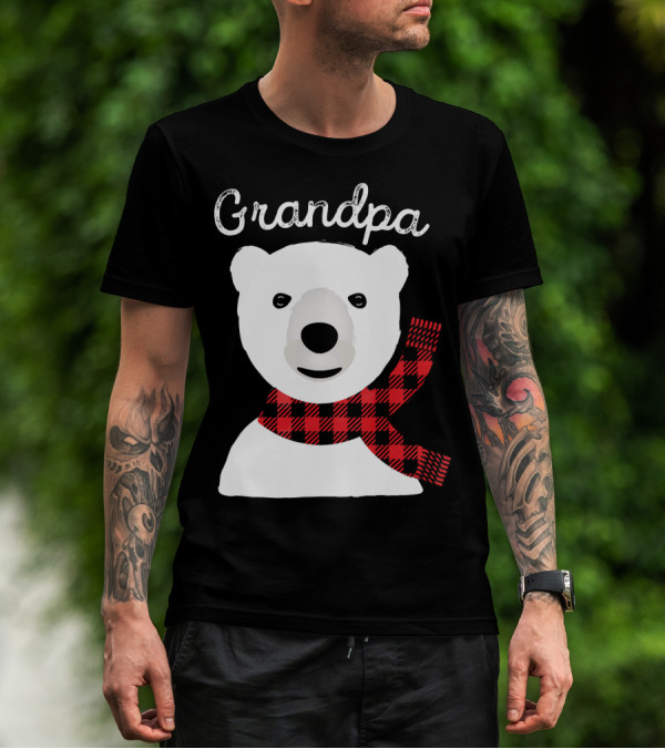 Grandpa Christmas Bear With Red Plaid Scarf Family Matching T-Shirt