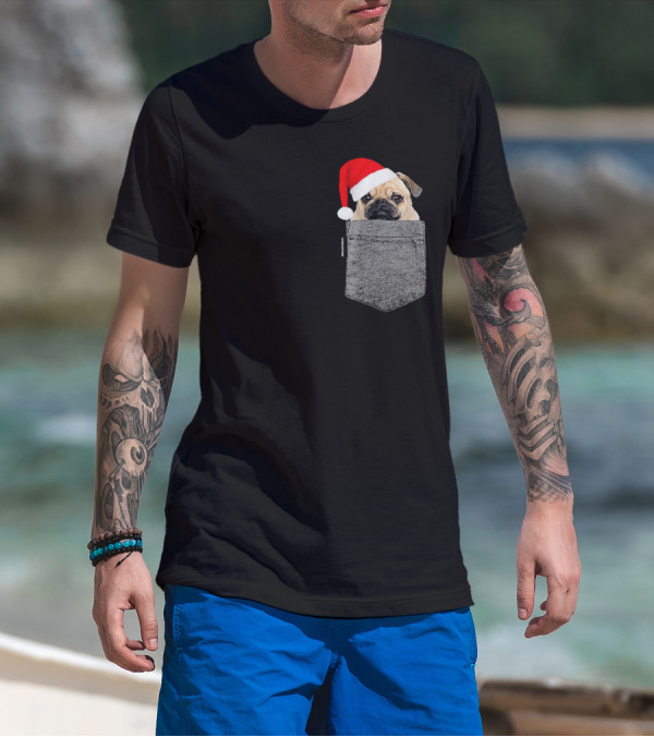Dog In Your Pocket Pug Santa Hat T-Shirt