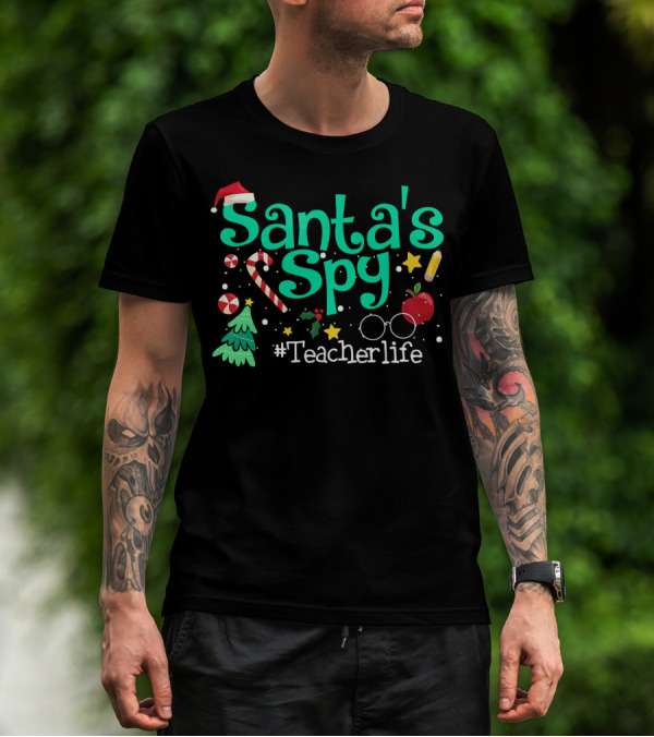 Santa's Spy #Teacherlife Christmas Icons T-Shirt