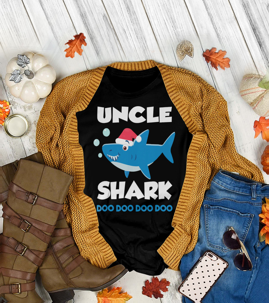 Uncle Shark Doo Doo Doo Doo Christmas Shark Santa Hat T-Shirt