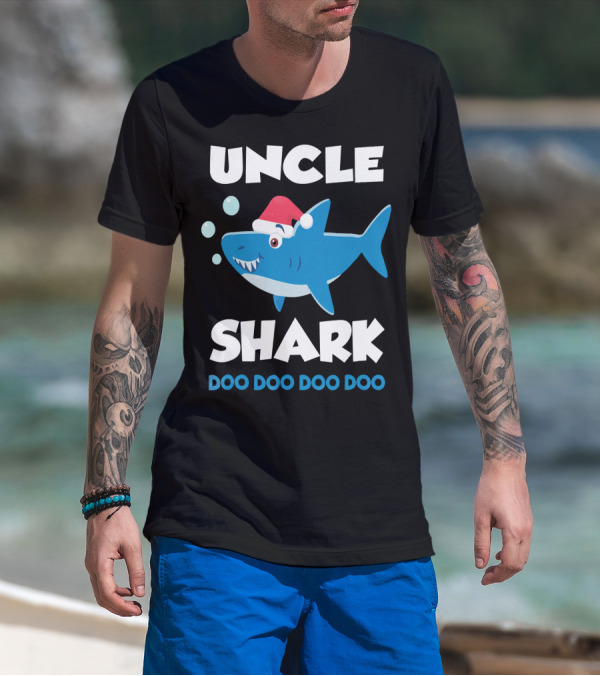 Uncle Shark Doo Doo Doo Doo Christmas Shark Santa Hat T-Shirt