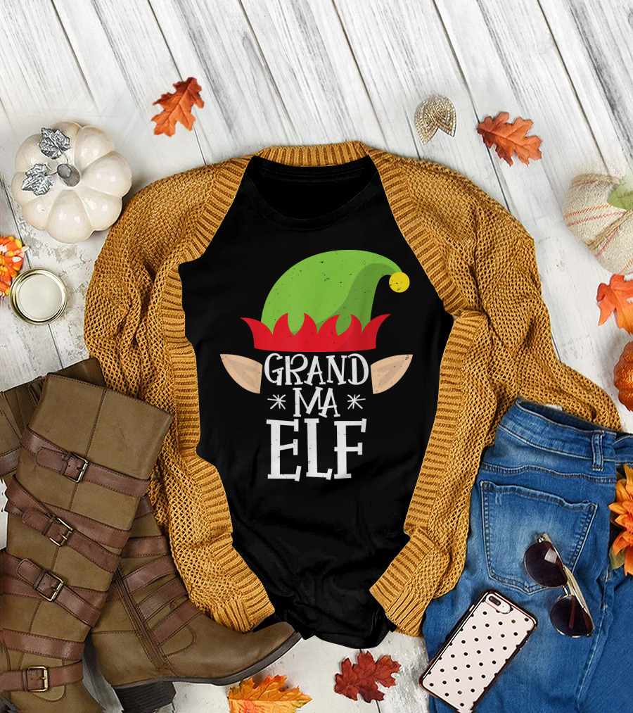 Grandma Elf Funny Christmas Family Match Hat Ears Holiday T-Shirt