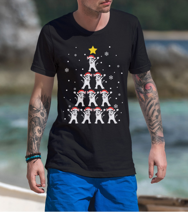 Dabbing Huskies Christmas Xmas Dab Santa Hat Snowflakes Tree Star T-Shirt