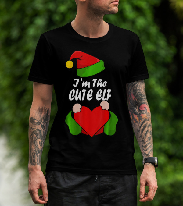 I'm The Cute Elf Red Heart Christmas Hat T-Shirt