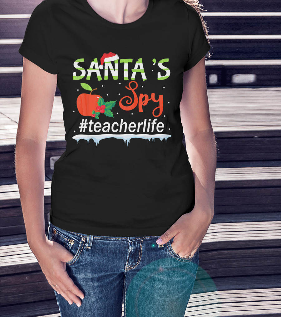 Santa's Spy Christmas Apple #TeacherLife T-Shirt
