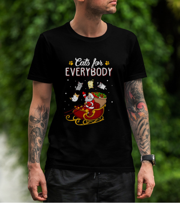 Cats For Everybody Christmas Santa With Cats In Sleigh T-Shirt