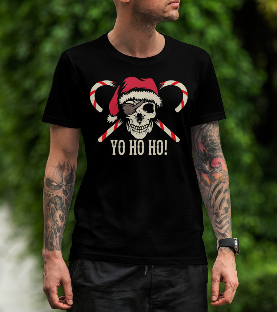 Yo Ho Ho Christmas Skull With Pirate Candy Canes T-Shirt