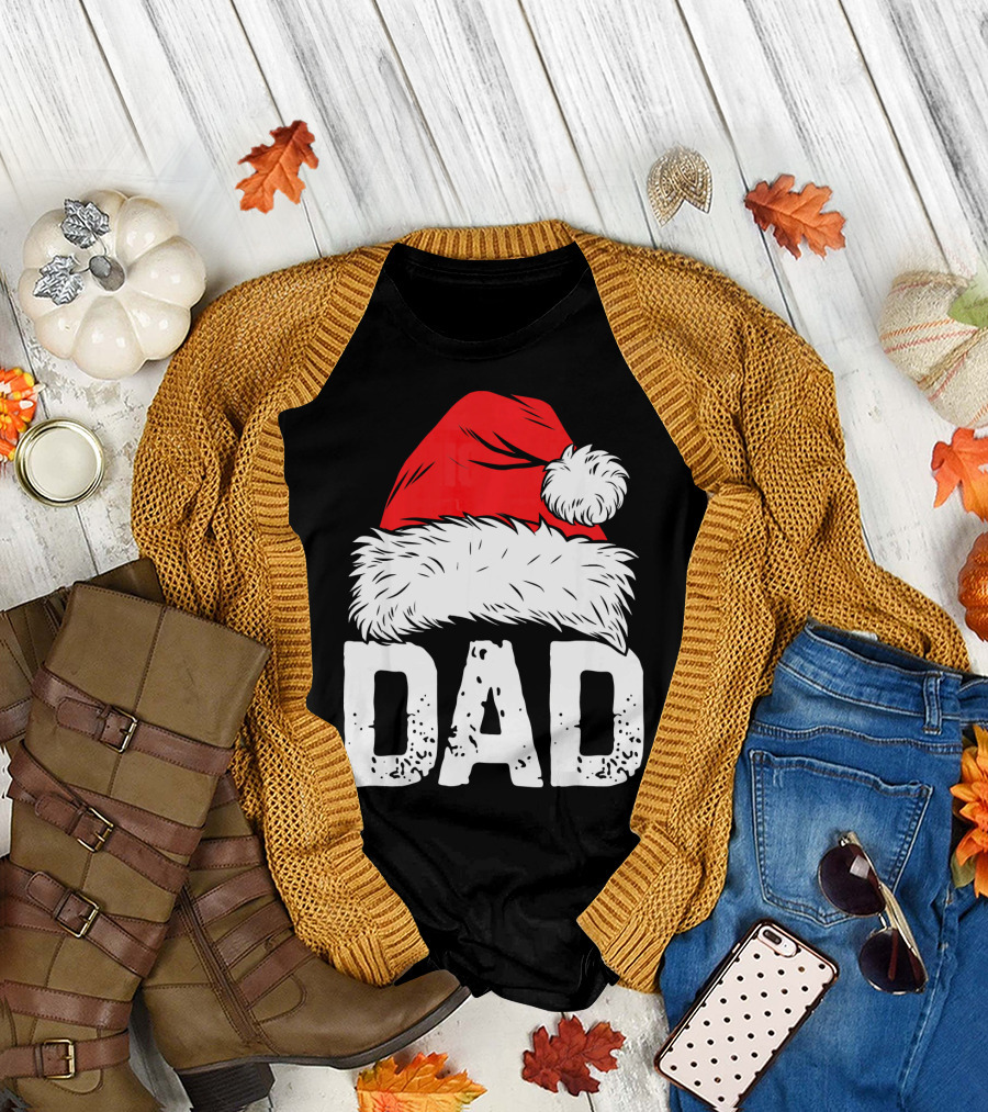 Dad Santa Hat Christmas Family Match T-Shirt