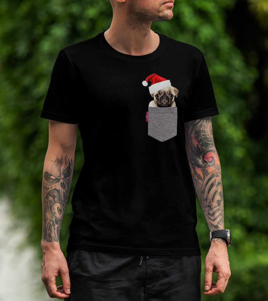 Santa Hat Funny Pug In A Pocket Cute T-Shirt