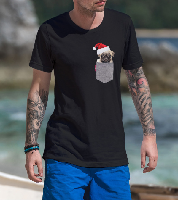 Santa Hat Funny Pug In A Pocket Cute T-Shirt