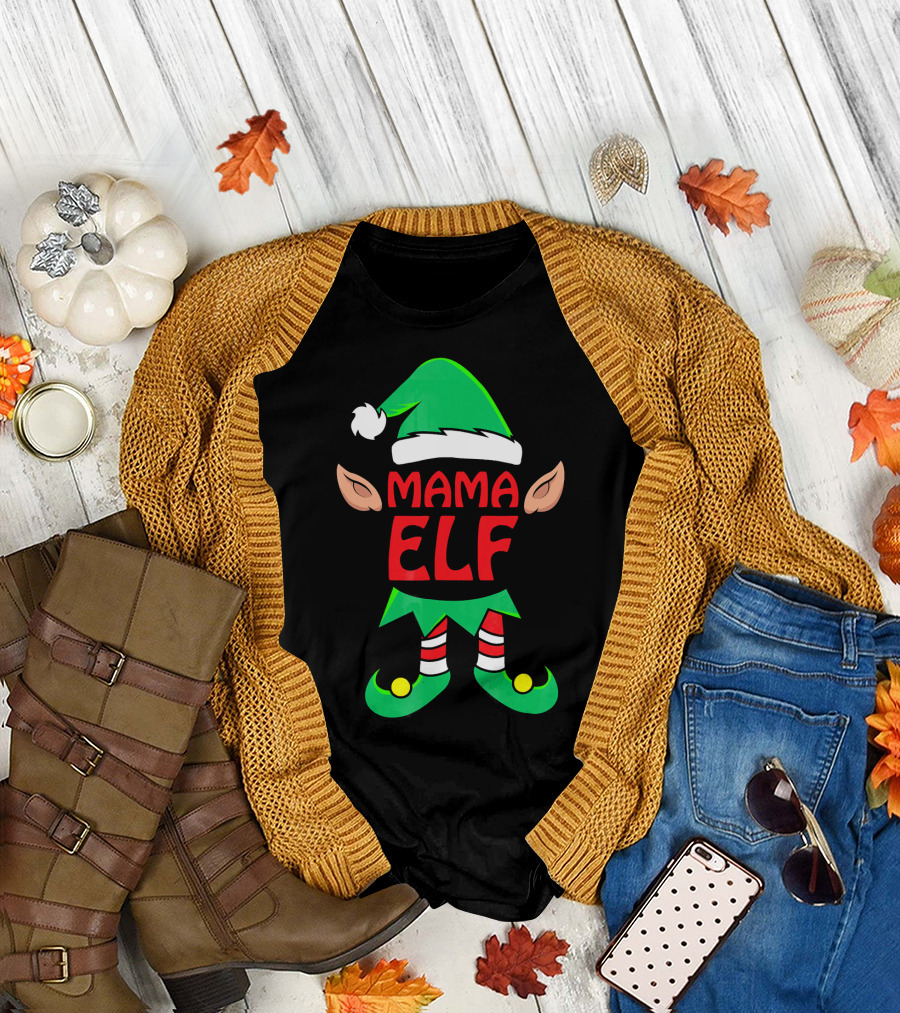 Mama ELF Christmas Family Matching Pajama T-Shirt