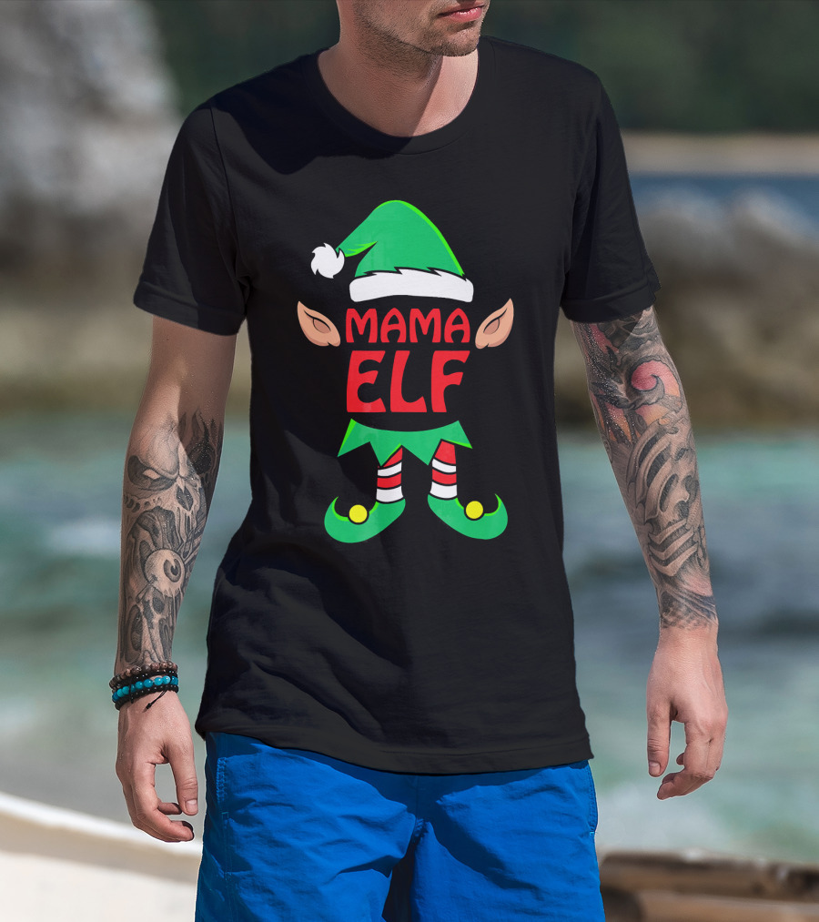 Mama ELF Christmas Family Matching Pajama T-Shirt