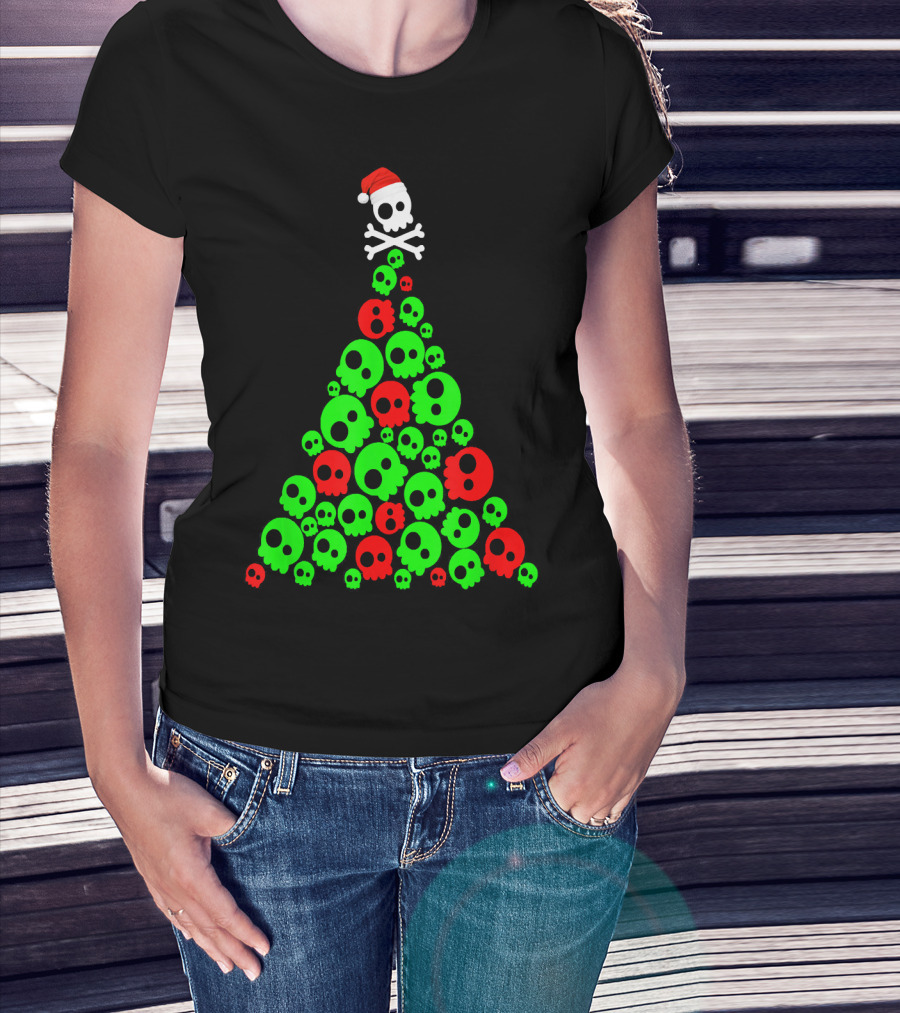 Christmas Santa Skull Tree Holiday T-Shirt