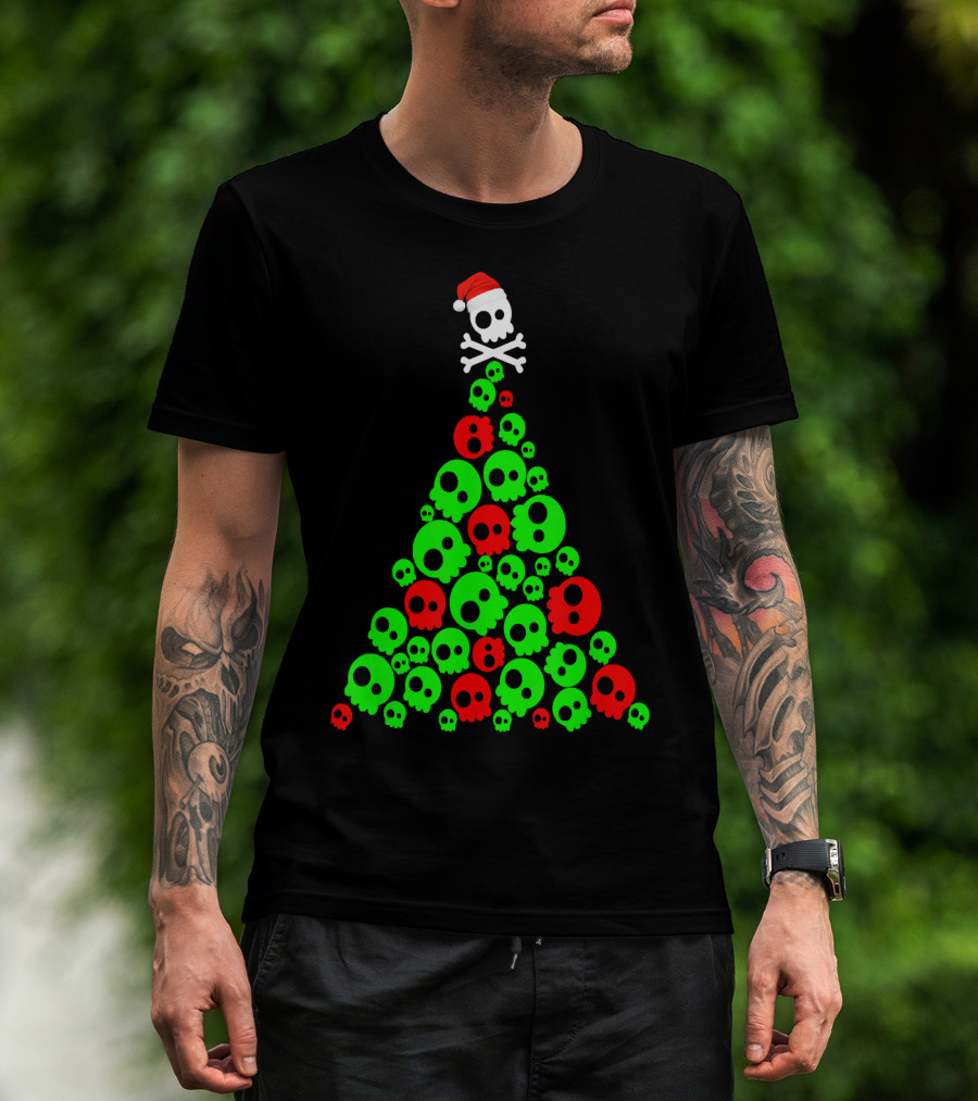 Christmas Santa Skull Tree Holiday T-Shirt