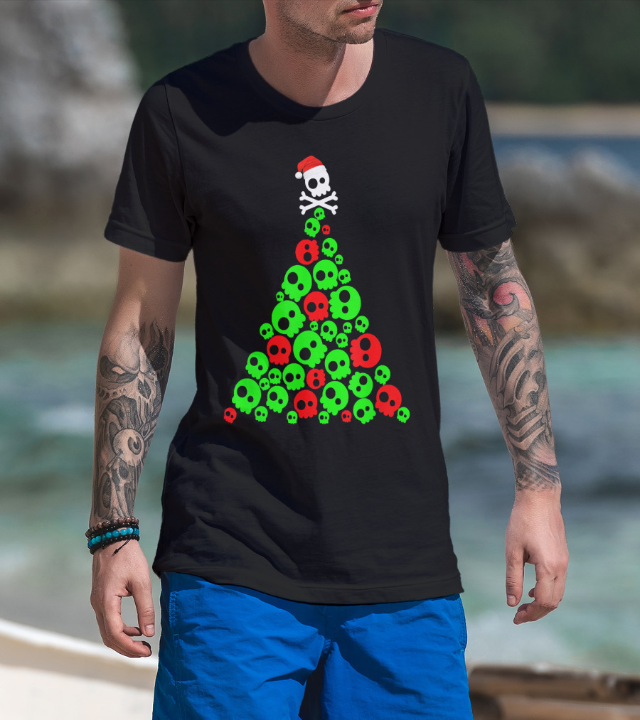 Christmas Santa Skull Tree Holiday T-Shirt