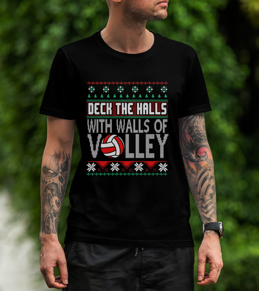 Deck The Halls With Walls Of Volley Volleyball Christmas T-Shirt