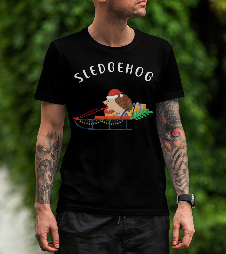 Sledgehog Santa Hedgehog On Christmas Sled With Presents T-Shirt