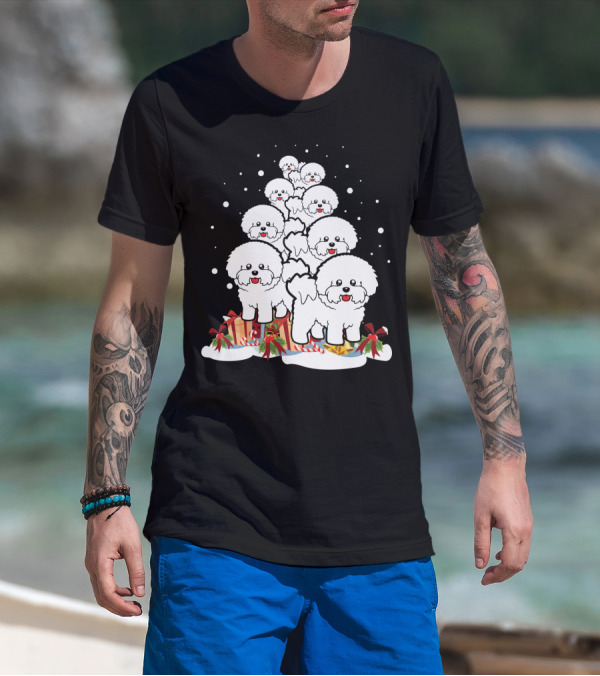 Bichon Frise Christmas Tree With Gifts And Snowflakes T-Shirt
