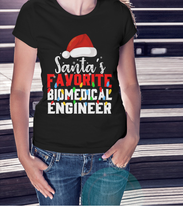 Santa's Favorite Biomedical Engineer Christmas Lights Snowflakes Hat T-Shirt