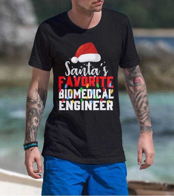 Santa's Favorite Biomedical Engineer Christmas Lights Snowflakes Hat T-Shirt