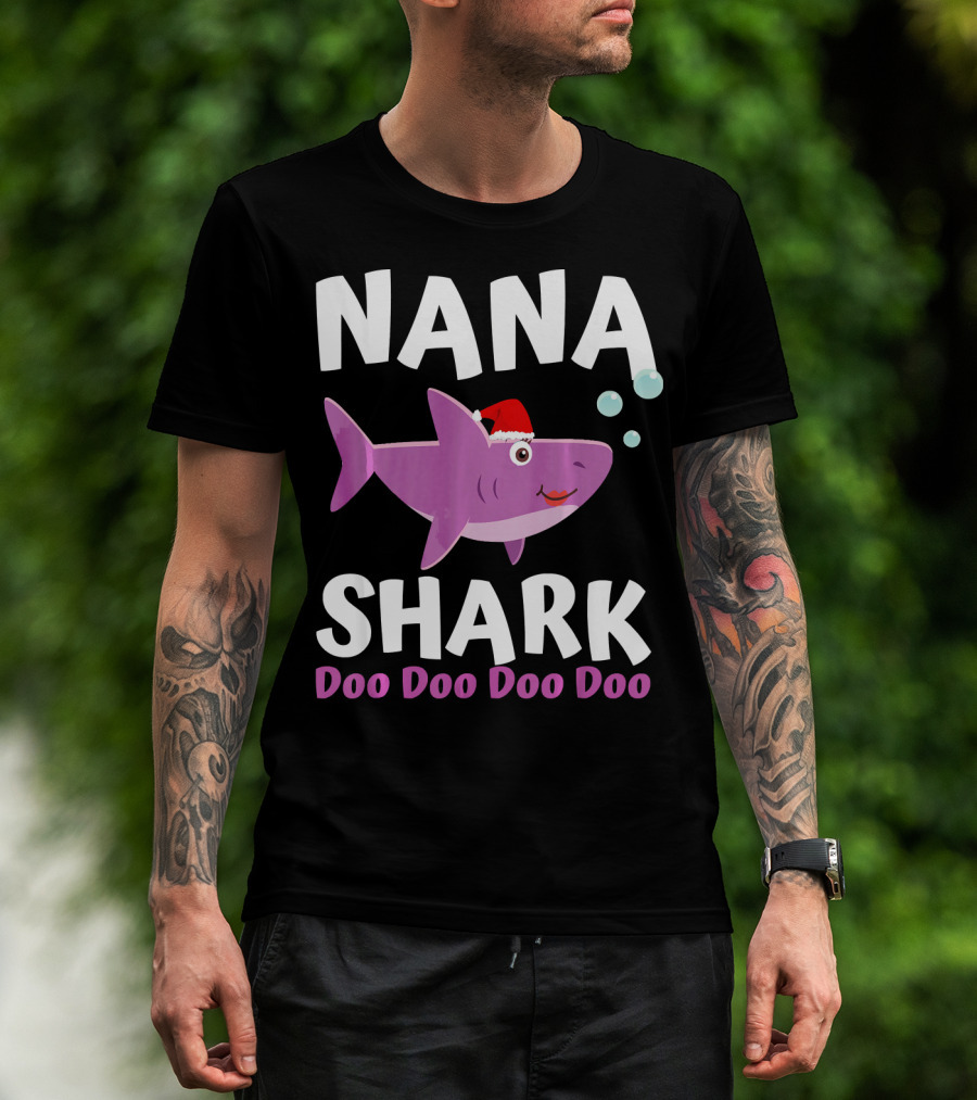 Nana Shark Doo Doo Doo Doo Christmas Santa Hat T-Shirt