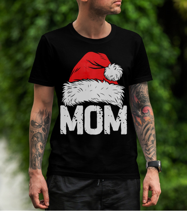 Mom Christmas Santa Hat Family Match T-Shirt