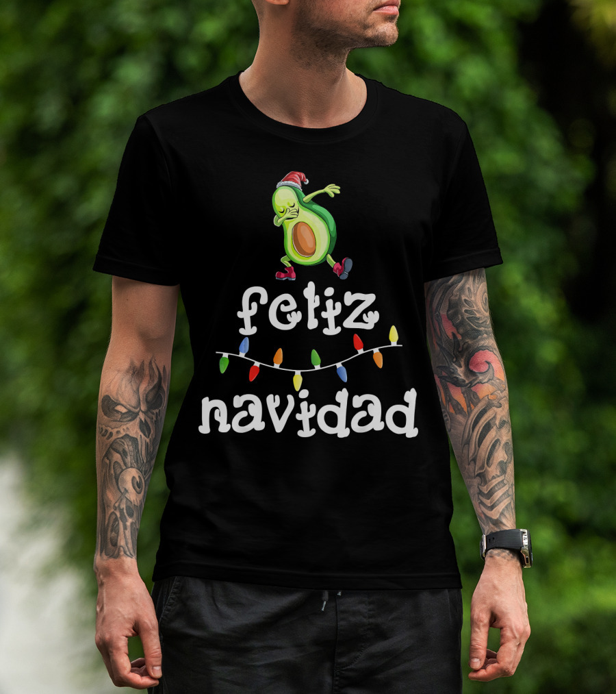 Feliz Navidad Avocado Dabbing With Christmas Lights T-Shirt