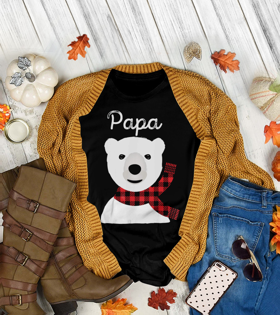 Papa Bear Buffalo Check Christmas Family Matching T-Shirt