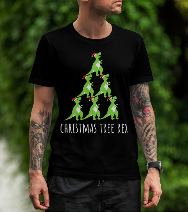 Christmas Tree Rex Dino Funny Boy Girl Santa Hats T-Shirt