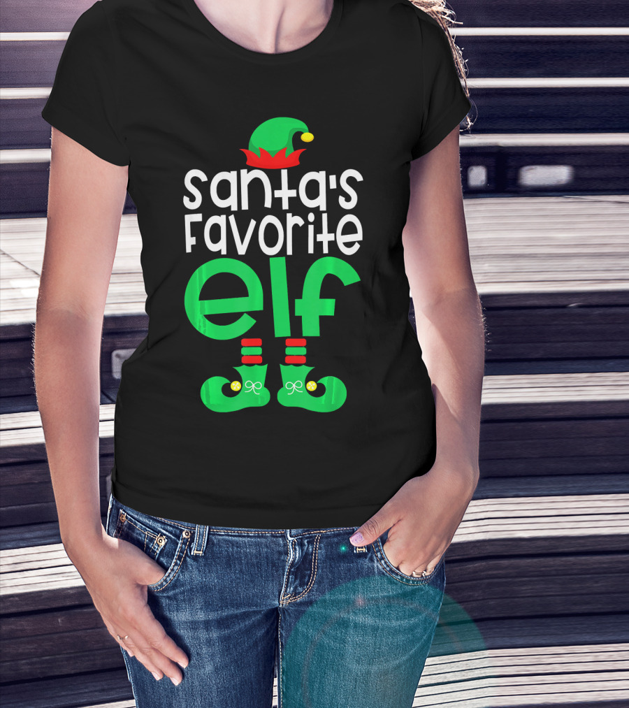 Santa's Favorite Elf Festive Outfit With Hat And Shoes T-Shirt
