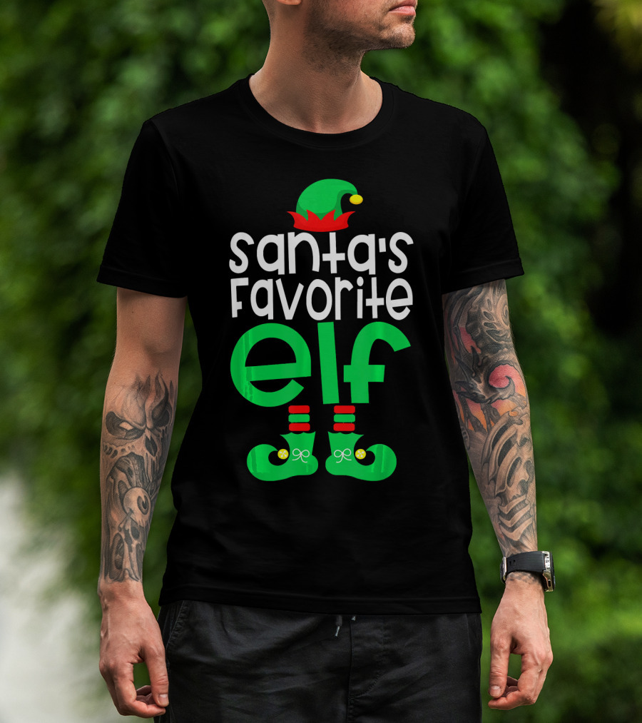 Santa's Favorite Elf Festive Outfit With Hat And Shoes T-Shirt