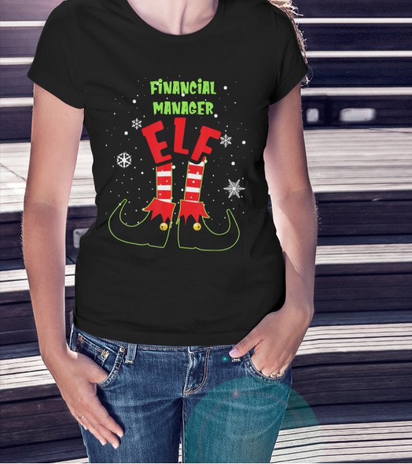 Financial Manager Elf Christmas Snowflake Striped Socks T-Shirt
