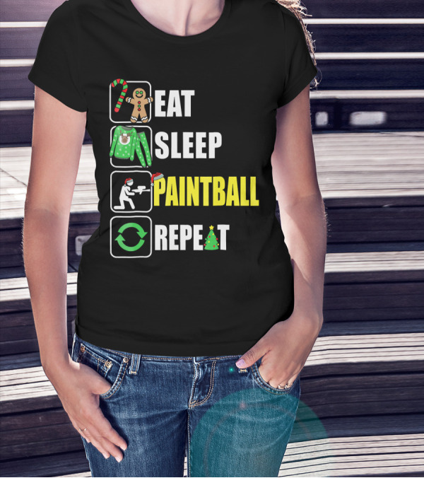 Festive Eat Sleep Paintball Repeat Christmas T-Shirt