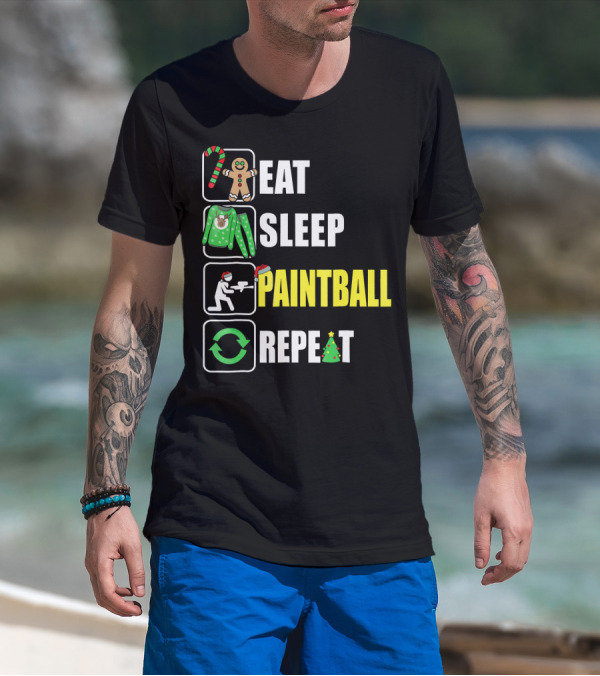 Festive Eat Sleep Paintball Repeat Christmas T-Shirt