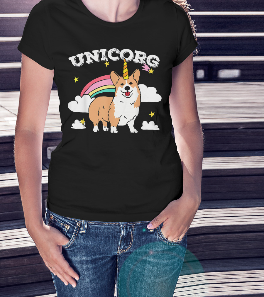 Unicorg Rainbow Unicorn Corgi With Stars And Clouds Birthday T-Shirt