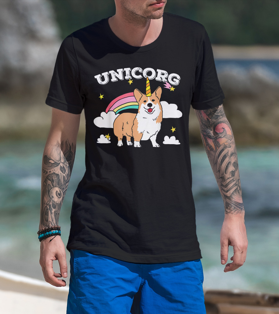 Unicorg Rainbow Unicorn Corgi With Stars And Clouds Birthday T-Shirt