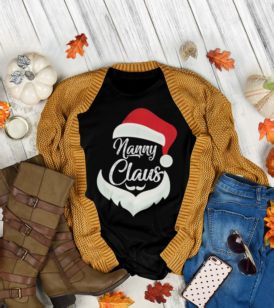 Nanny Claus Santa Hat and Beard Christmas T-Shirt