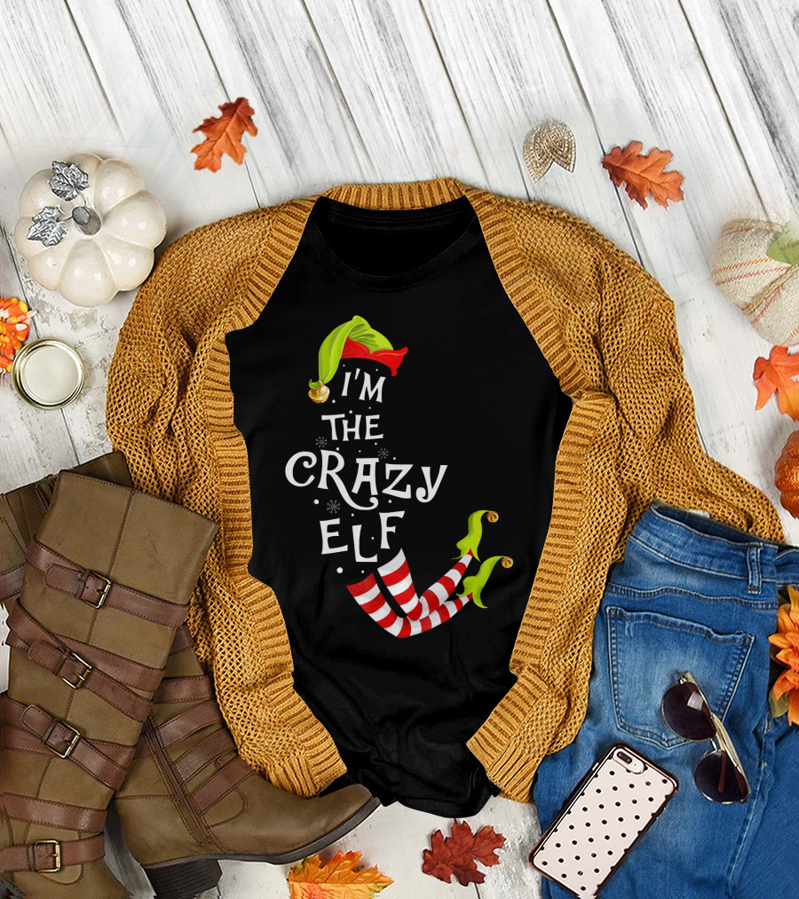 I'm The Crazy Elf Striped Stockings and Green Jingle Hat T-Shirt